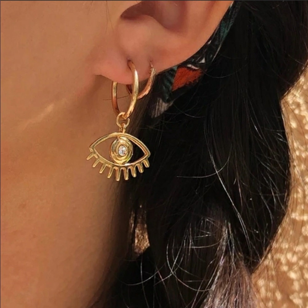 Eye Dangle Mini Hoops Swarovski Crystal Earrings